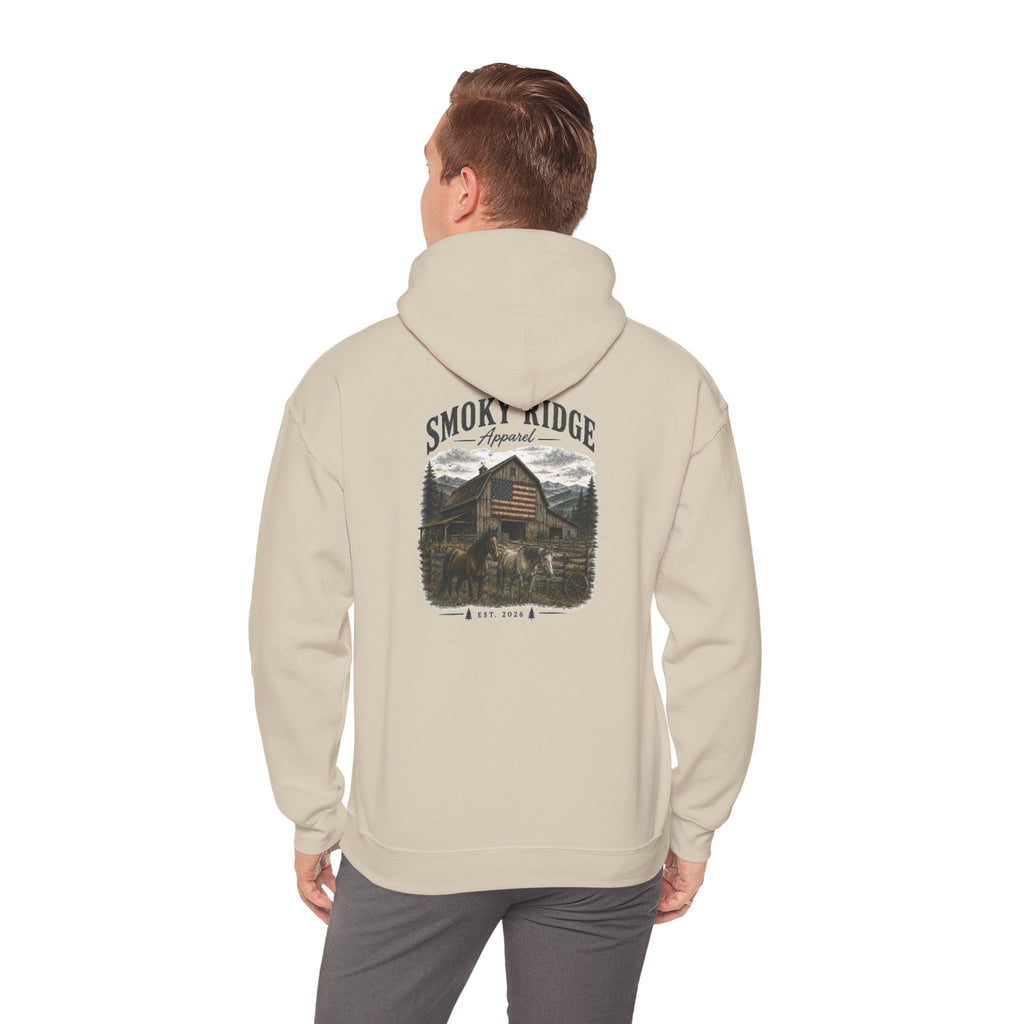 Smoky Ridge Cabin Graphic Hoodie | Mountain Cabin Pullover