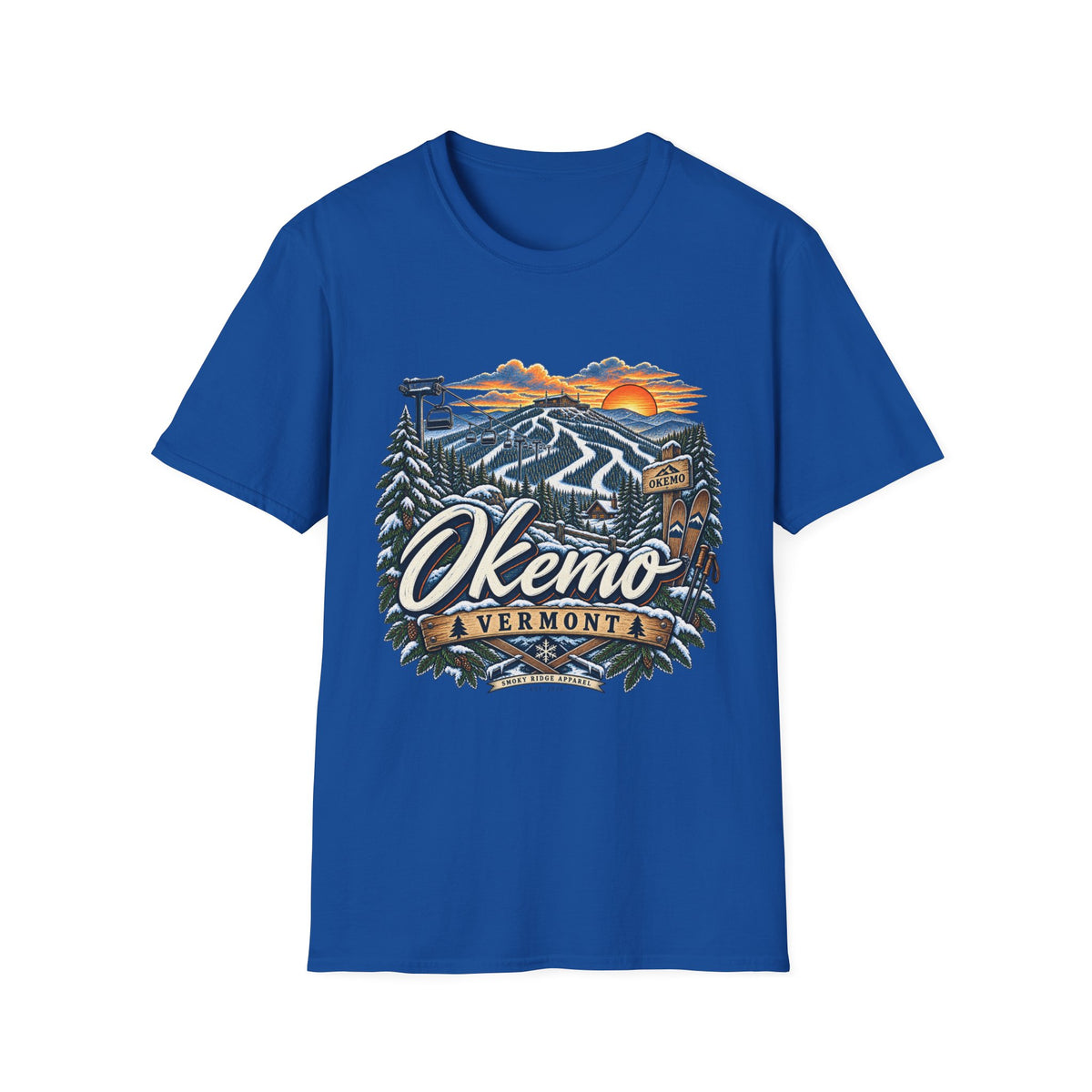 Okemo Vermont Ski Resort T-Shirt | Mountain Sunset Skiing Graphic
