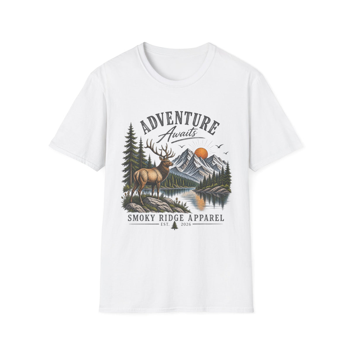Adventure Awaits Deer Mountain T-Shirt | Outdoor Nature Graphic