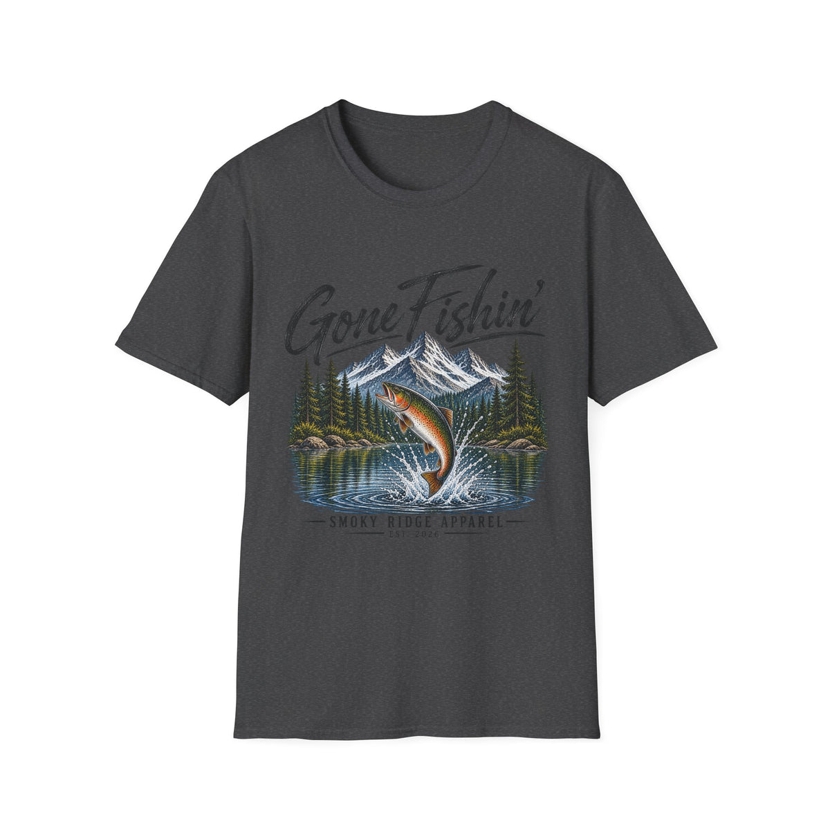 Gone Fishin' mountain trout T-Shirt | Fishing cabin outdoors design
