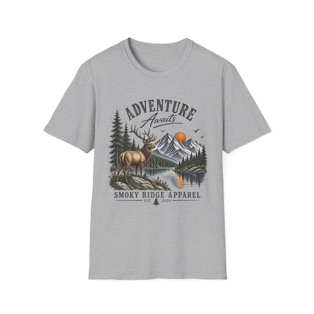 Adventure Awaits Deer Mountain T-Shirt | Outdoor Nature Graphic