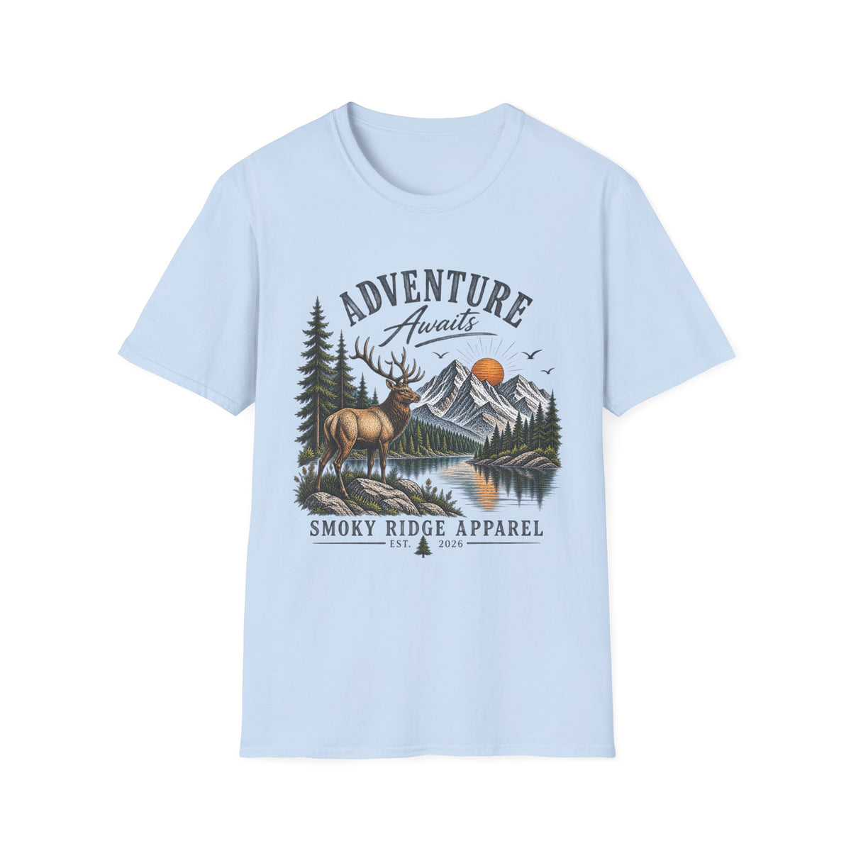 Adventure Awaits Deer Mountain T-Shirt | Outdoor Nature Graphic