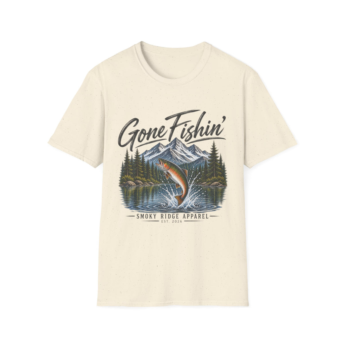Gone Fishin' mountain trout T-Shirt | Fishing cabin outdoors design