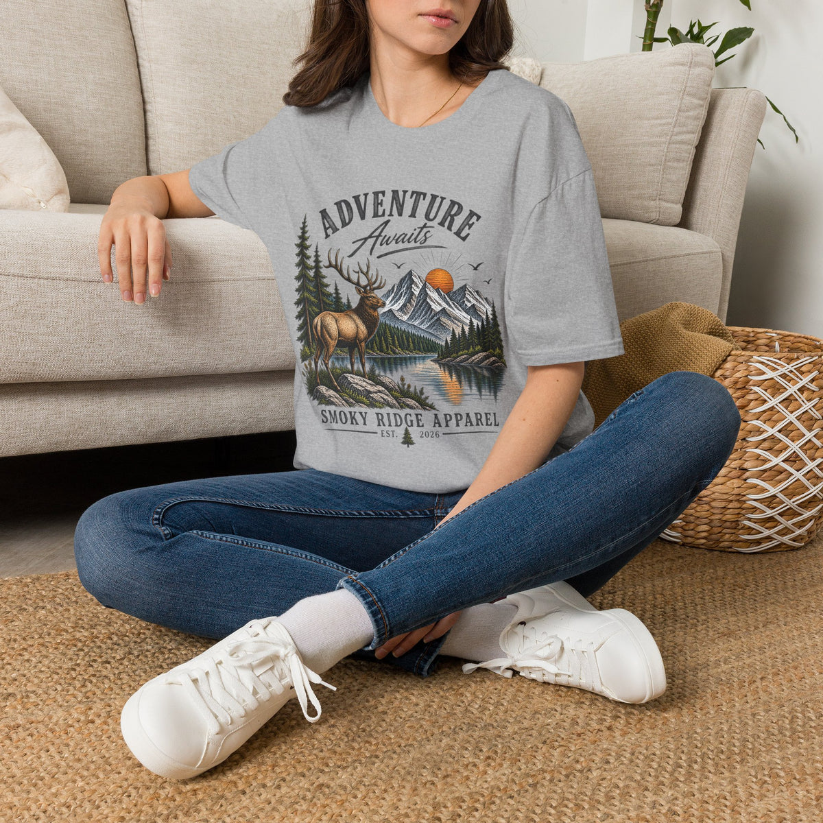 Adventure Awaits Deer Mountain T-Shirt | Outdoor Nature Graphic