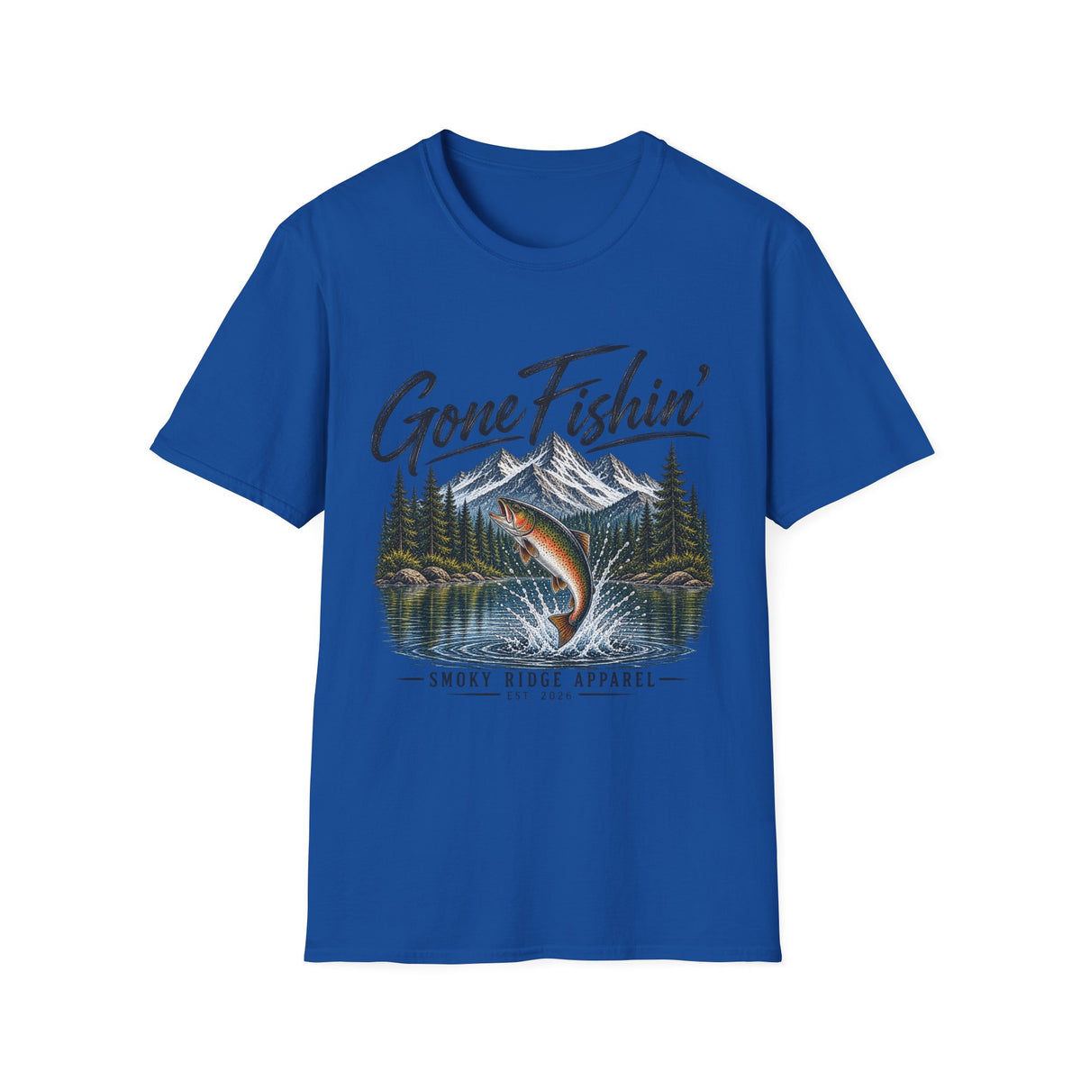 Gone Fishin' mountain trout T-Shirt | Fishing cabin outdoors design