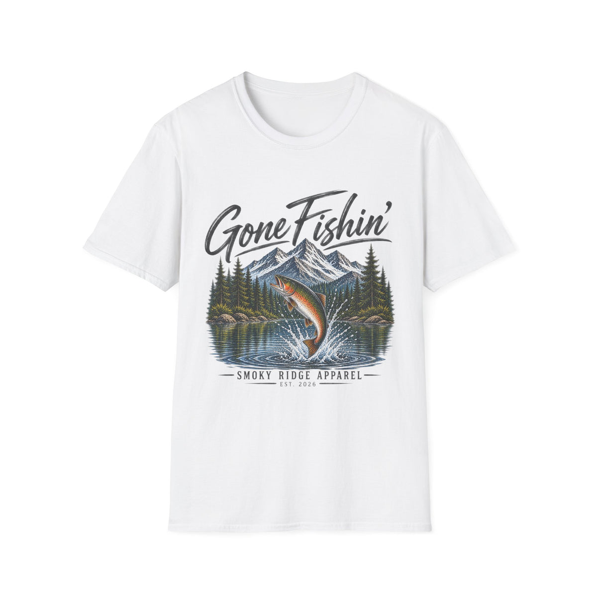 Gone Fishin' mountain trout T-Shirt | Fishing cabin outdoors design