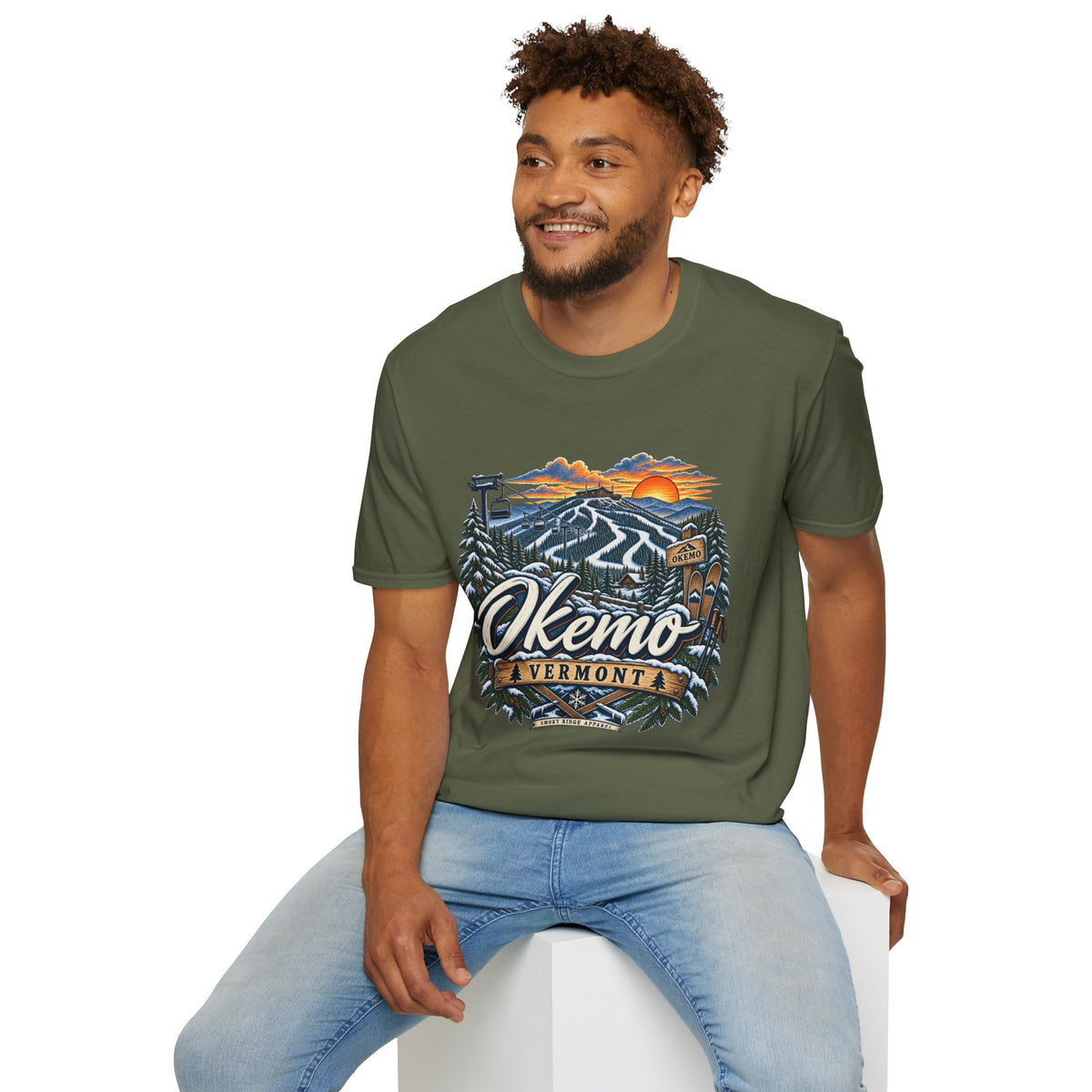 Okemo Vermont Ski Resort T-Shirt | Mountain Sunset Skiing Graphic