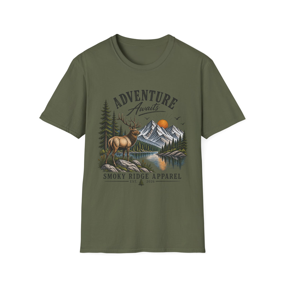 Adventure Awaits Deer Mountain T-Shirt | Outdoor Nature Graphic