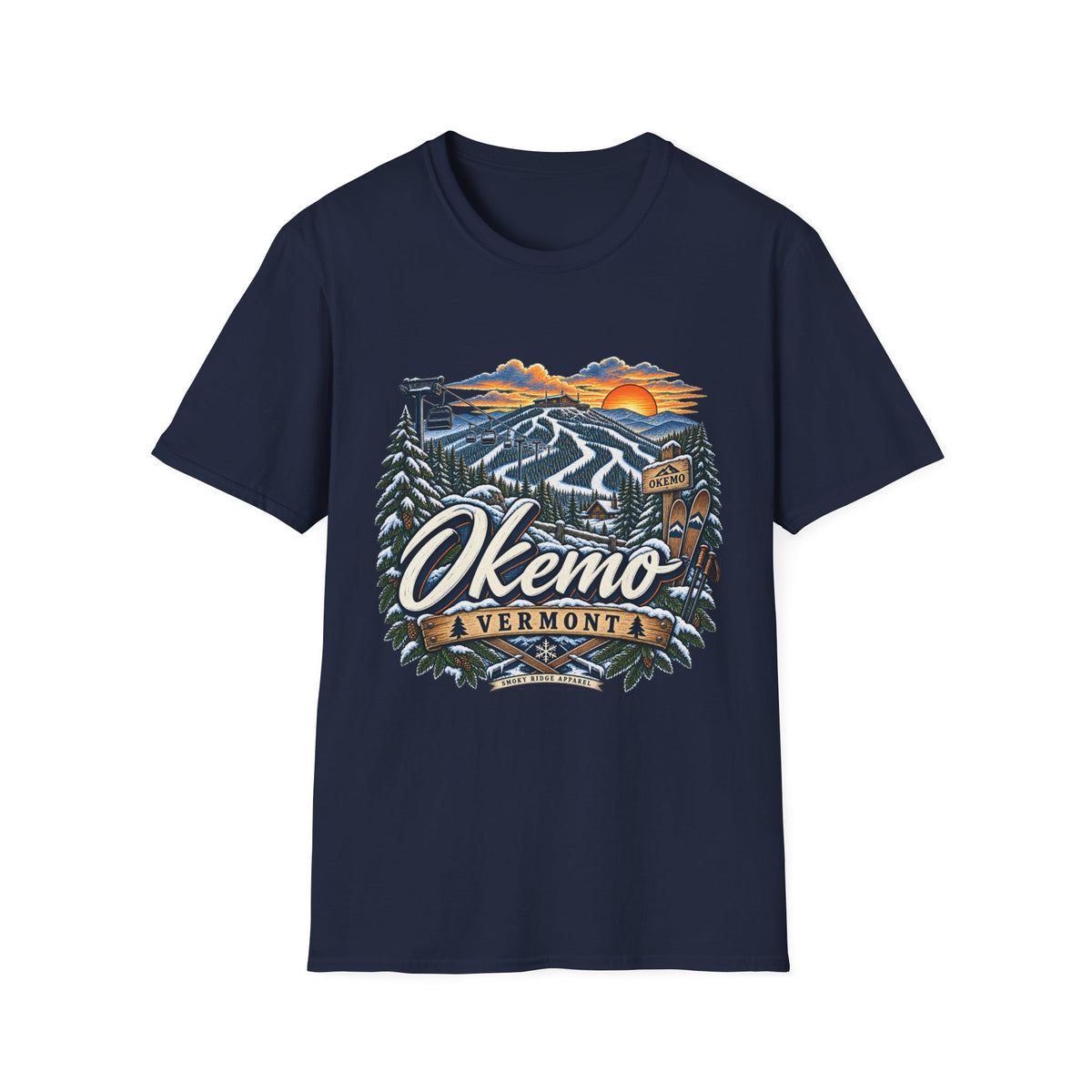 Okemo Vermont Ski Resort T-Shirt | Mountain Sunset Skiing Graphic