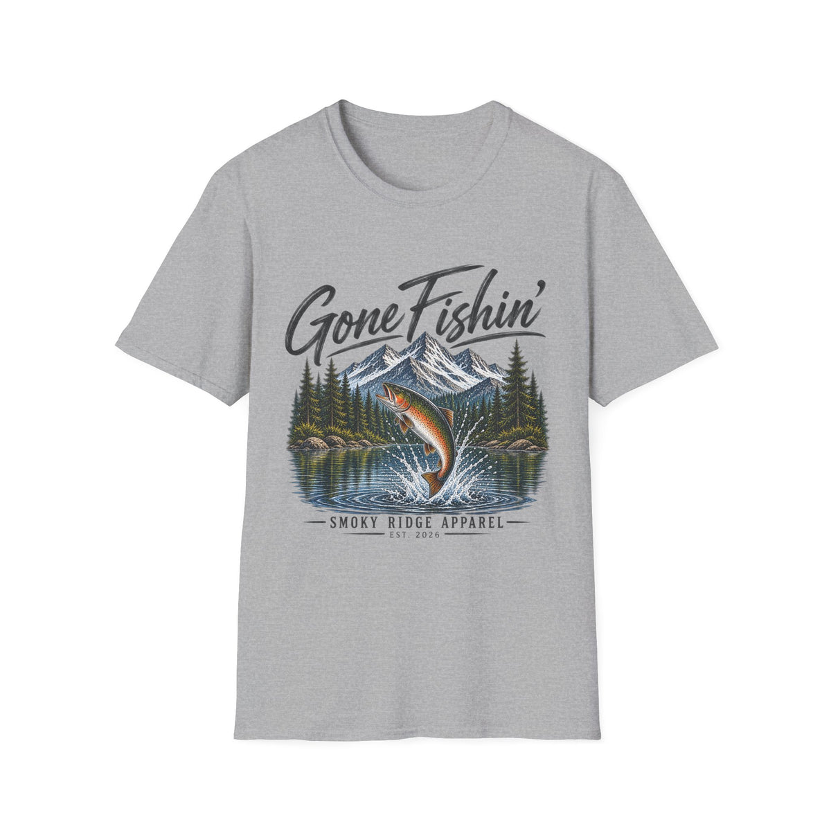 Gone Fishin' mountain trout T-Shirt | Fishing cabin outdoors design