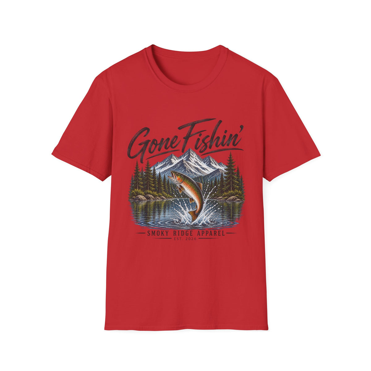 Gone Fishin' mountain trout T-Shirt | Fishing cabin outdoors design
